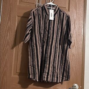 Men's Striped Casual Button Down Shirt - Black and Brown